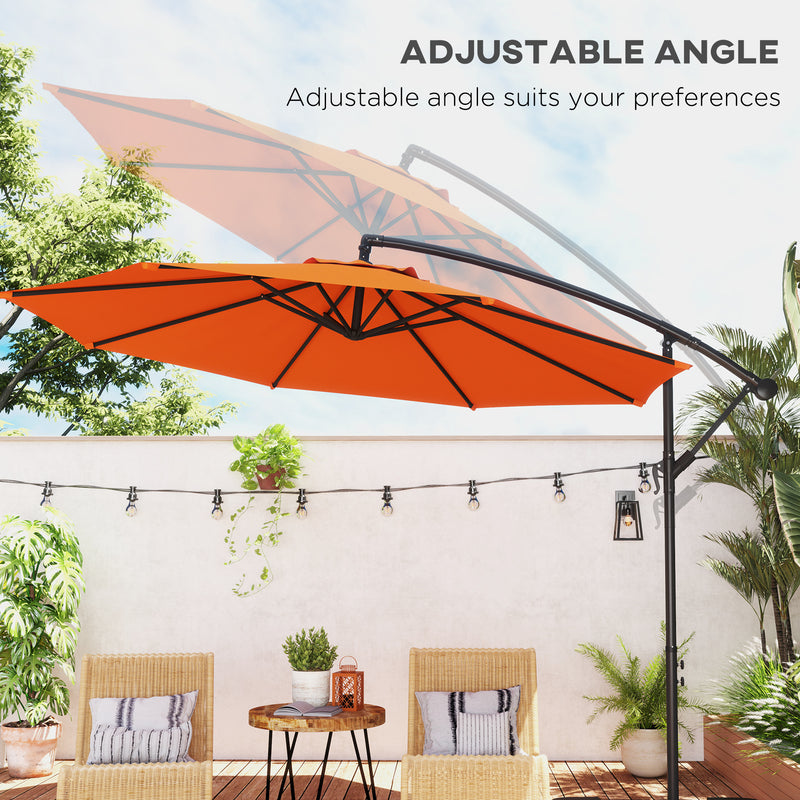 Orange 3m Overhanging Garden Parasol with Base for Outdoor Shade by Outsunny