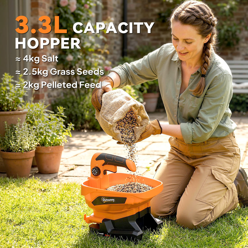 Cordless Handheld Lawn Spreader for Even Seed Fertiliser or Salt Coverage Orange AOSOM