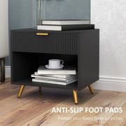 Set of 2 Bedside Tables with Drawer and Shelf Ideal for Bedroom Storage Black Gold Tone