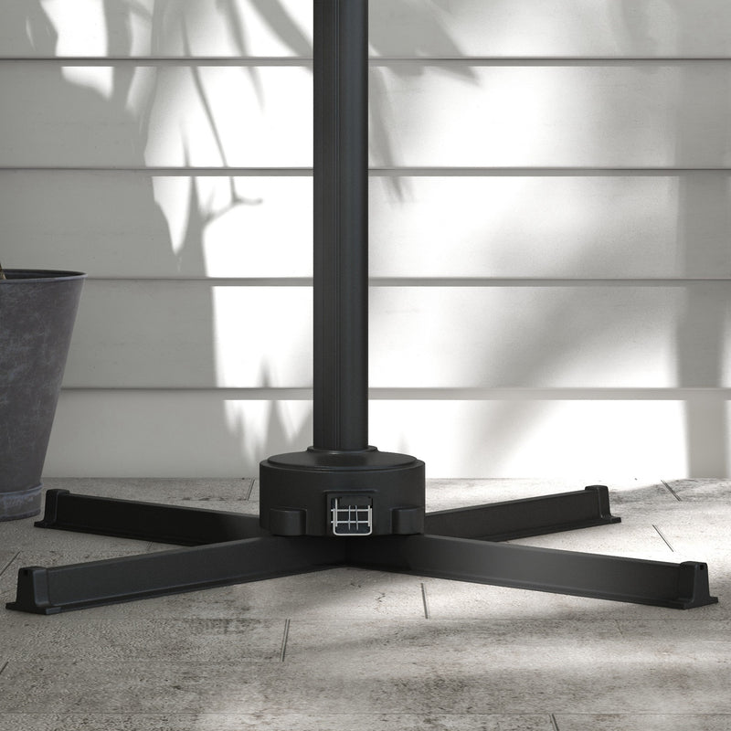 Khaki 3m Cantilever Garden Parasol With Base And Solar LED Lights For Outdoor Shade