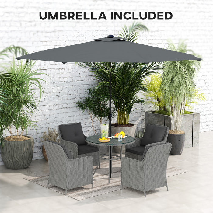 Light Grey 4 Seater Rattan Patio Dining Set with Parasol and Cushions by Outsunny