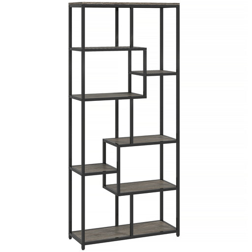 Seven Tier Geometric Bookcase With Open Shelving For Home Office Or Living Room Grey Black