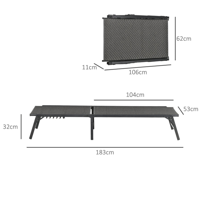Set of 2 Grey Rattan Sun Loungers With Adjustable Backrest for Garden and Poolside by Outsunny