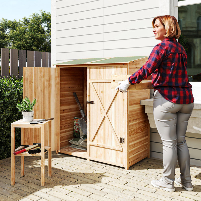 Wooden Garden Storage Shed with Weatherproof Asphalt Roof for Tools and Equipment Natural Outsunny