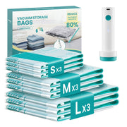 Songmics vacuum storage bags retail packaging showing bags stacked by size with pump