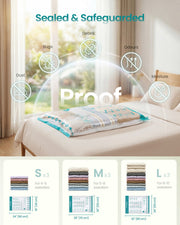 Diagram of the 3 Songmics vacuum bag sizes: small 60x40cm, medium 70x50cm and large 80x60cm