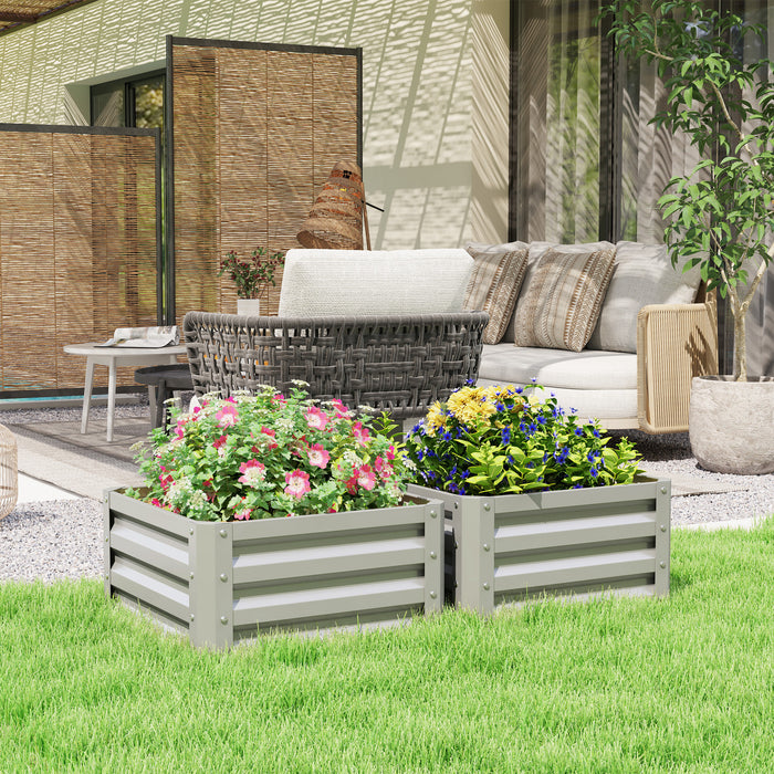 Set of Two Light Grey Steel Planter Boxes 60 x 60cm for Garden and Patio by Outsunny