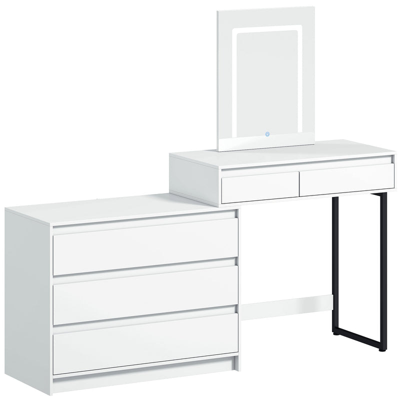 Homcom white vanity makeup desk with 5 drawers and LED mirror, studio shot