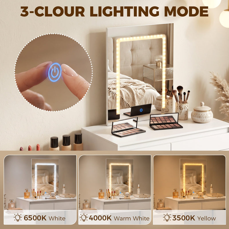 Close-up of touch control for the three-colour LED mirror lighting