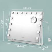 Dimensions diagram of the Songmics vanity mirror, 58.1 x 43.1 cm with 62.6 x 10.1 cm base