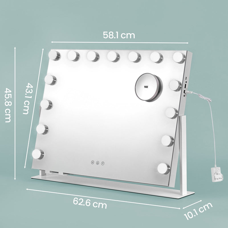 Dimensions diagram of the Songmics vanity mirror, 58.1 x 43.1 cm with 62.6 x 10.1 cm base