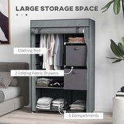 Dark Grey Fabric Portable Wardrobe With Hanging Rail and Storage Drawers by HOMCOM