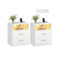 Pair of Vasagle bedside tables in Cloud White with charging station and open shelf, on white background