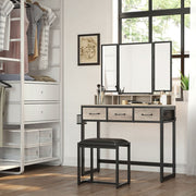 Vasagle Industrial Style Dressing Table with Tri-Fold Mirror and Stool Griege and Black