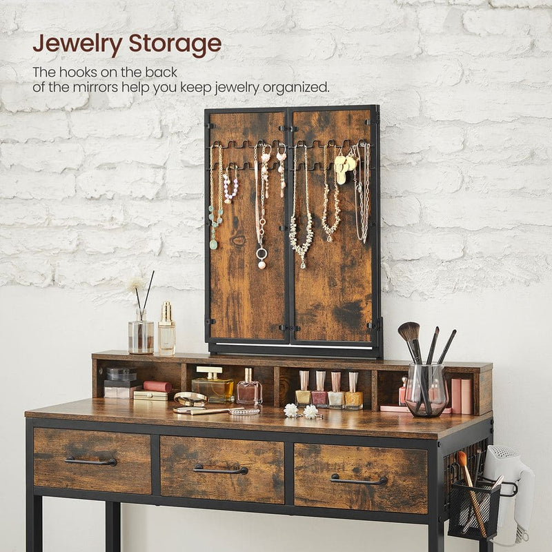 Vasagle Industrial Style Dressing Table with Tri-Fold Mirror and Stool