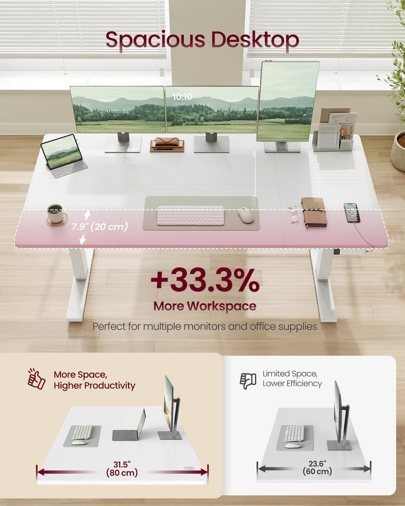 Spacious 80cm deep desktop on the Vasagle standing desk, offering 33 percent more workspace