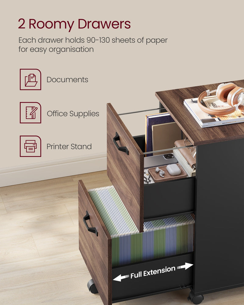 Two roomy drawers feature showing capacity for documents and office supplies