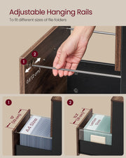Adjustable hanging rails diagram fitting A4 and letter-size folders