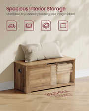 Vasagle bench interior storage holding 124 litres of shoes, towels and blankets
