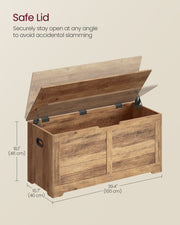 Vasagle shoe storage bench dimensions diagram: 100 x 40 x 46cm with safe stay-open lid