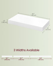Dimension diagram of the floating shelf, 40 x 20 x 3.8 cm, with 3 width options