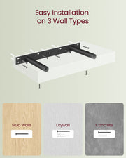 Installation diagram showing fixings for stud walls, drywall and concrete