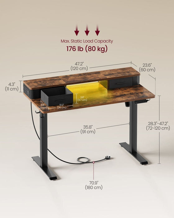 Standing Desk With Drawers and LED Lights