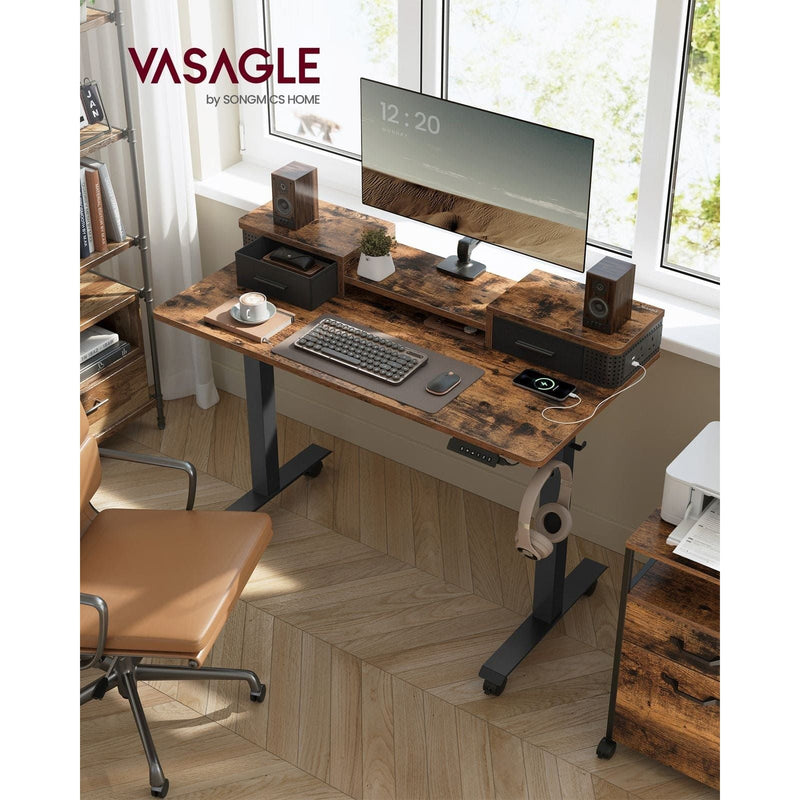 Vasagle Industrial Style Electric Standing Desk With Drawers and Lights For Home Office