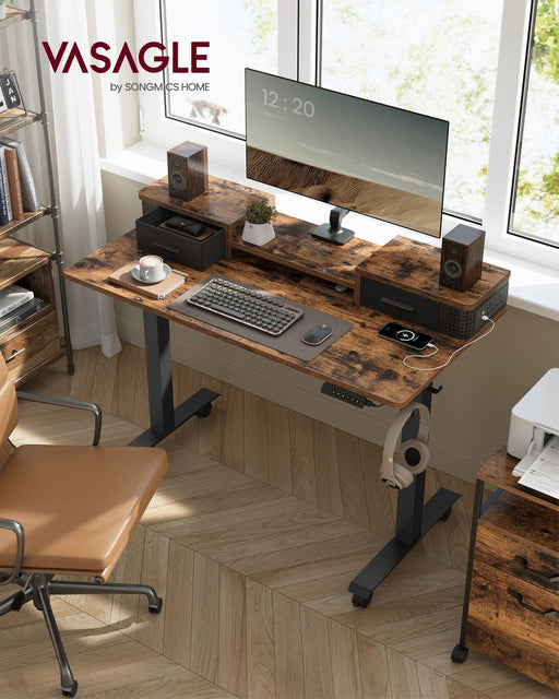 Standing Desk With Drawers and LED Lights