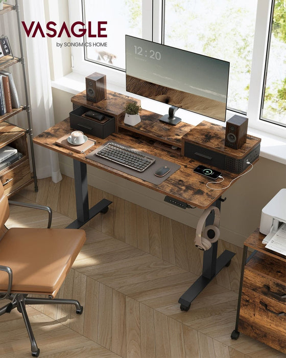 Standing Desk With Drawers and LED Lights