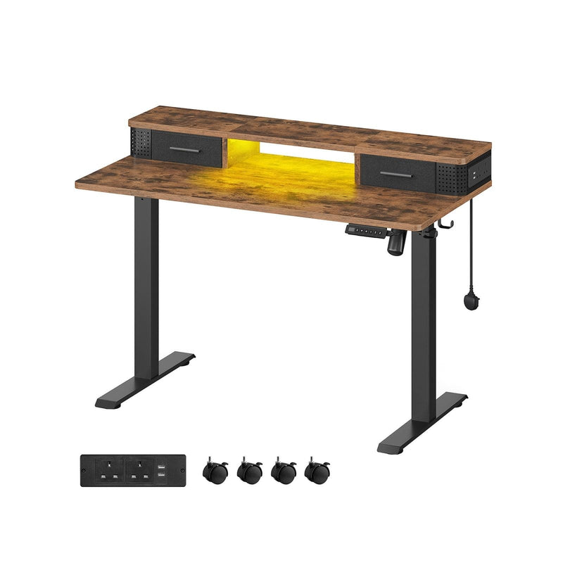 Vasagle Industrial Style Electric Standing Desk With Drawers and Lights For Home Office