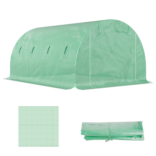 4 x 3 x 2m PE Greenhouse Replacement Cover for Walk-In Tunnel with Roll-Up Windows Green