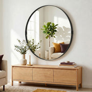 Round Shatterproof Wall Mirror for Hallways or Bathrooms Ready to Hang Black Homcom