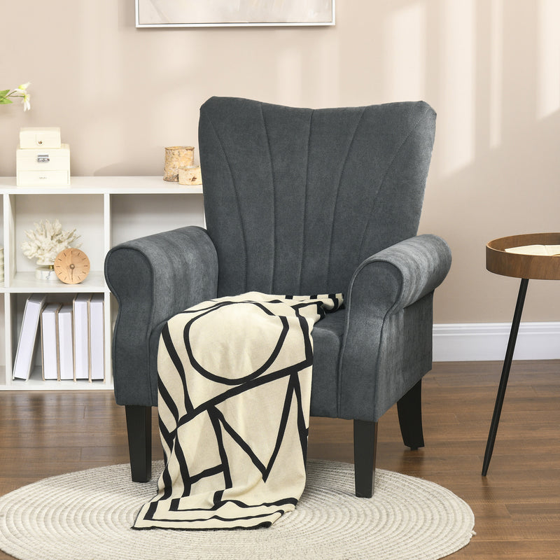 Upholstered Accent Armchair with High Back and Wood Legs Ideal for Living Room Grey
