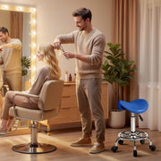 Ergonomic Saddle Chair for Back Support with Swivel Wheels and Easy Clean Seat Blue AOSOM