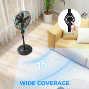 Pedestal Fan with Adjustable Height and Remote for Quiet Home Cooling Black AOSOM