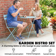 3pc Folding Metal Bistro Set for Small Gardens and Balconies, Light Blue Outsunny