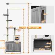 2 in 1 Floor to Ceiling Cat Tree with Hidden Litter Box for Indoor Cats Grey
