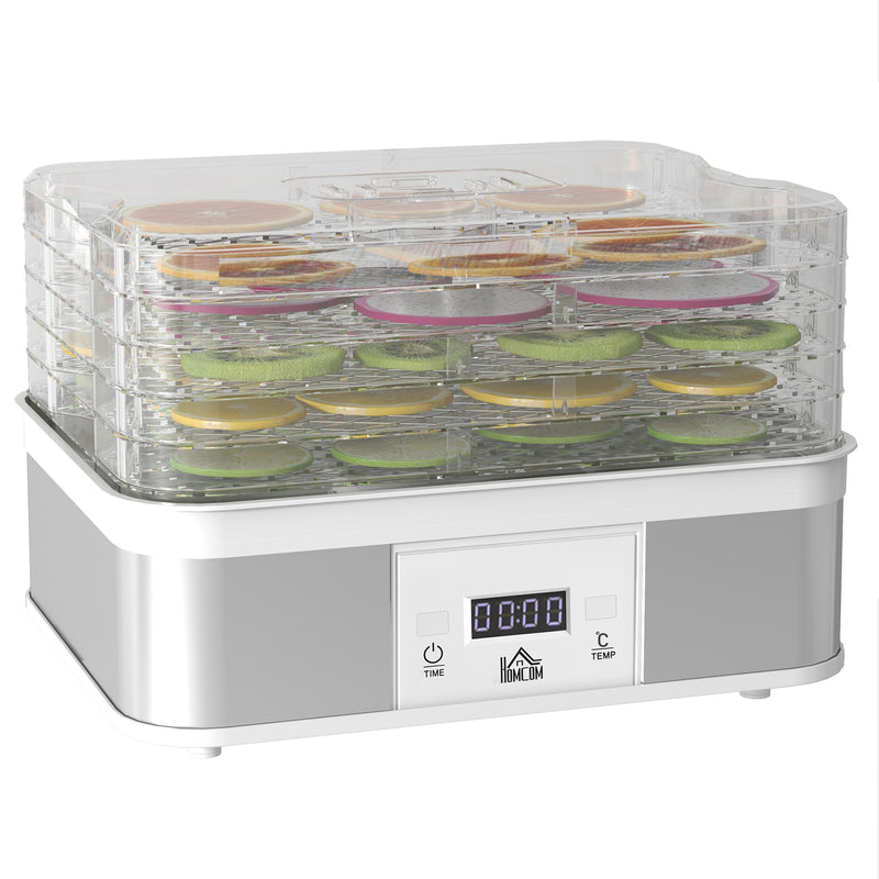 5 Tier Stainless Steel Food Dehydrator with Timer LCD Display for Snacks and Jerky White