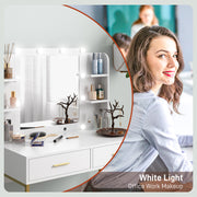 LED Makeup Vanity Table Set with Mirror Drawers and Stool for Bedroom Storage White