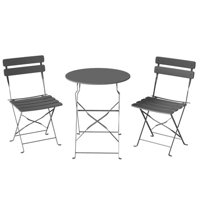 Folding Metal Bistro Set for 2 with No Assembly Needed for Garden or Balcony Grey Outsunny