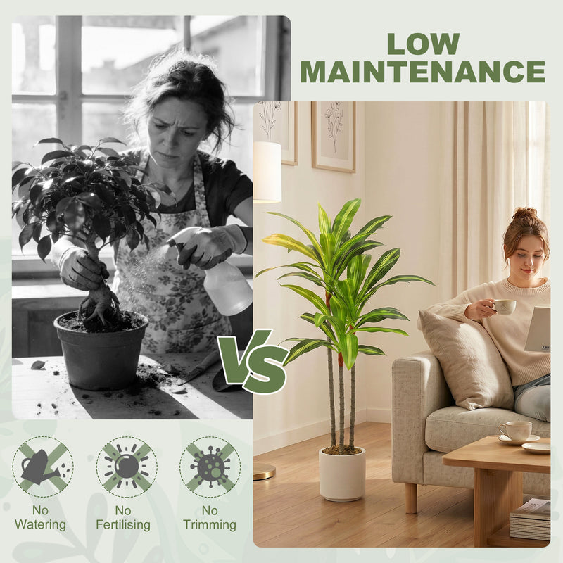 Artificial Dracaena Tree with White Planter for Low Maintenance Indoor Greenery Green