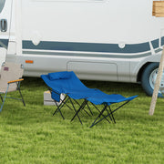 Dark Blue Foldable Sun Lounger With Headrest and Side Pocket for Beach or Garden Use