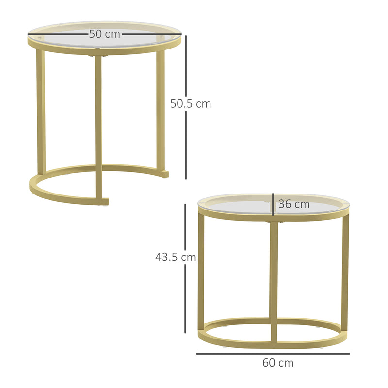 Set of 2 Nesting Coffee Tables with Tempered Glass and Steel Frame by HOMCOM