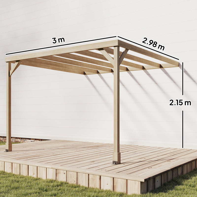 Wooden Lean To Pergola Kit With Concrete Anchors For Garden Patio Shade Light Brown AOSOM
