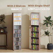 Narrow Wooden CD Storage Tower With Adjustable Shelves For Home Office Natural AOSOM