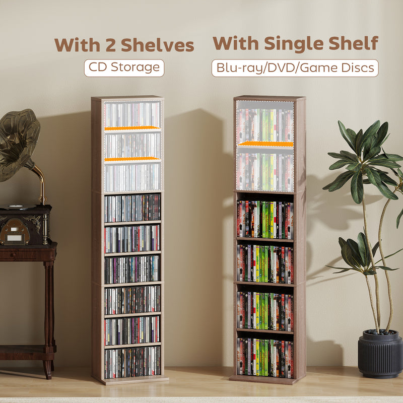 Narrow Wooden CD Storage Tower With Adjustable Shelves For Home Office Natural AOSOM