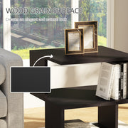 Set of 2 Modern Side Tables with 2 Tier Storage for Living Room or Bedroom Black