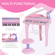 Pink 37 Key Kids Electronic Keyboard Piano Set With Stool Microphone And Lights AOSOM