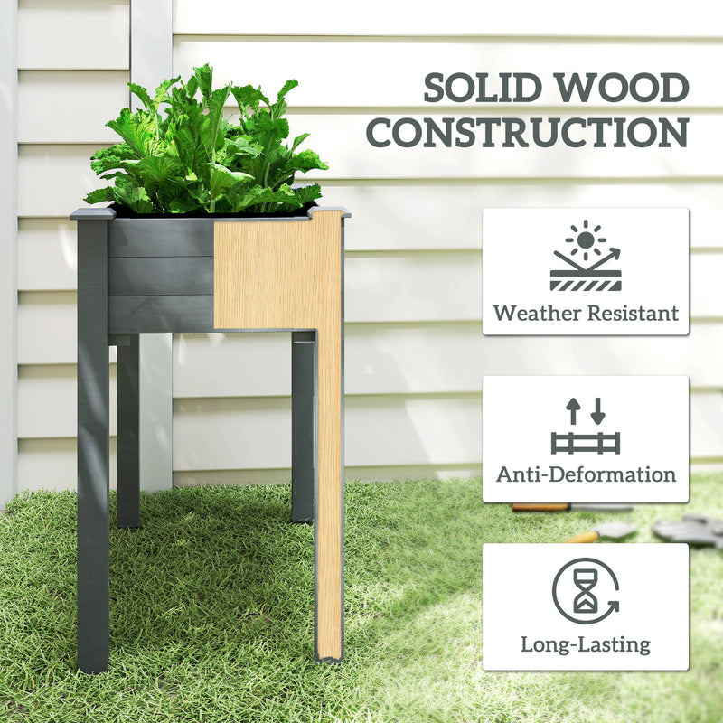 Wooden Raised Garden Planter Box With Bed Liner Ideal For Vegetables And Herbs Dark Grey AOSOM